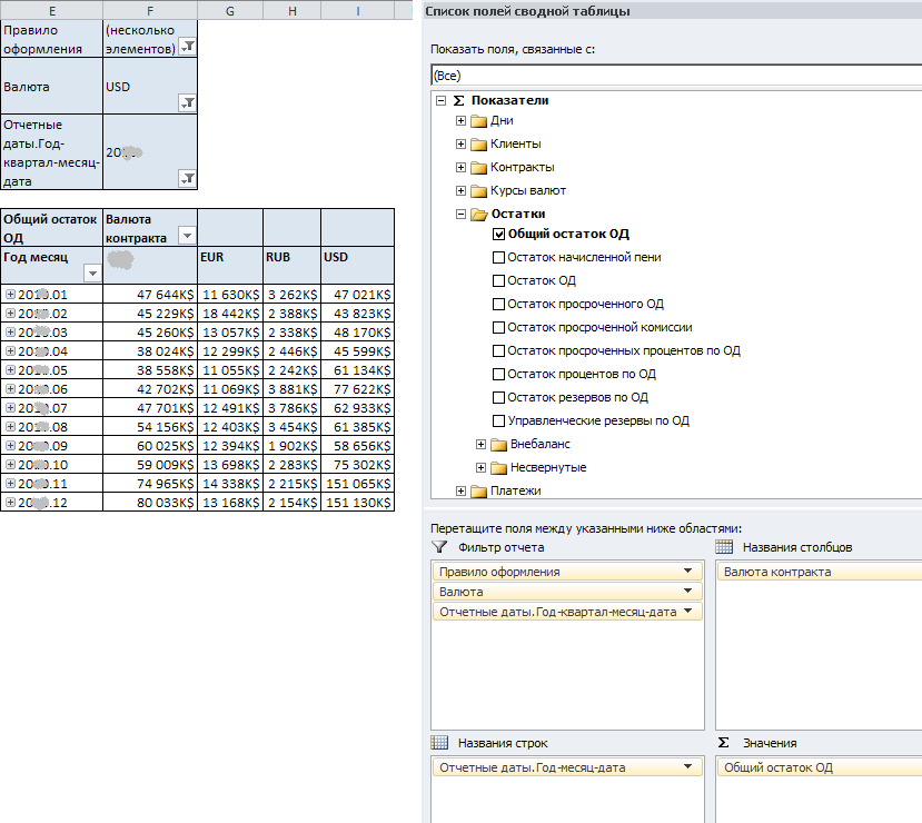 Дополнение показателей для OLAP отчета в Excel