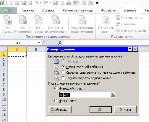 Выбор вида OLAP-отчета